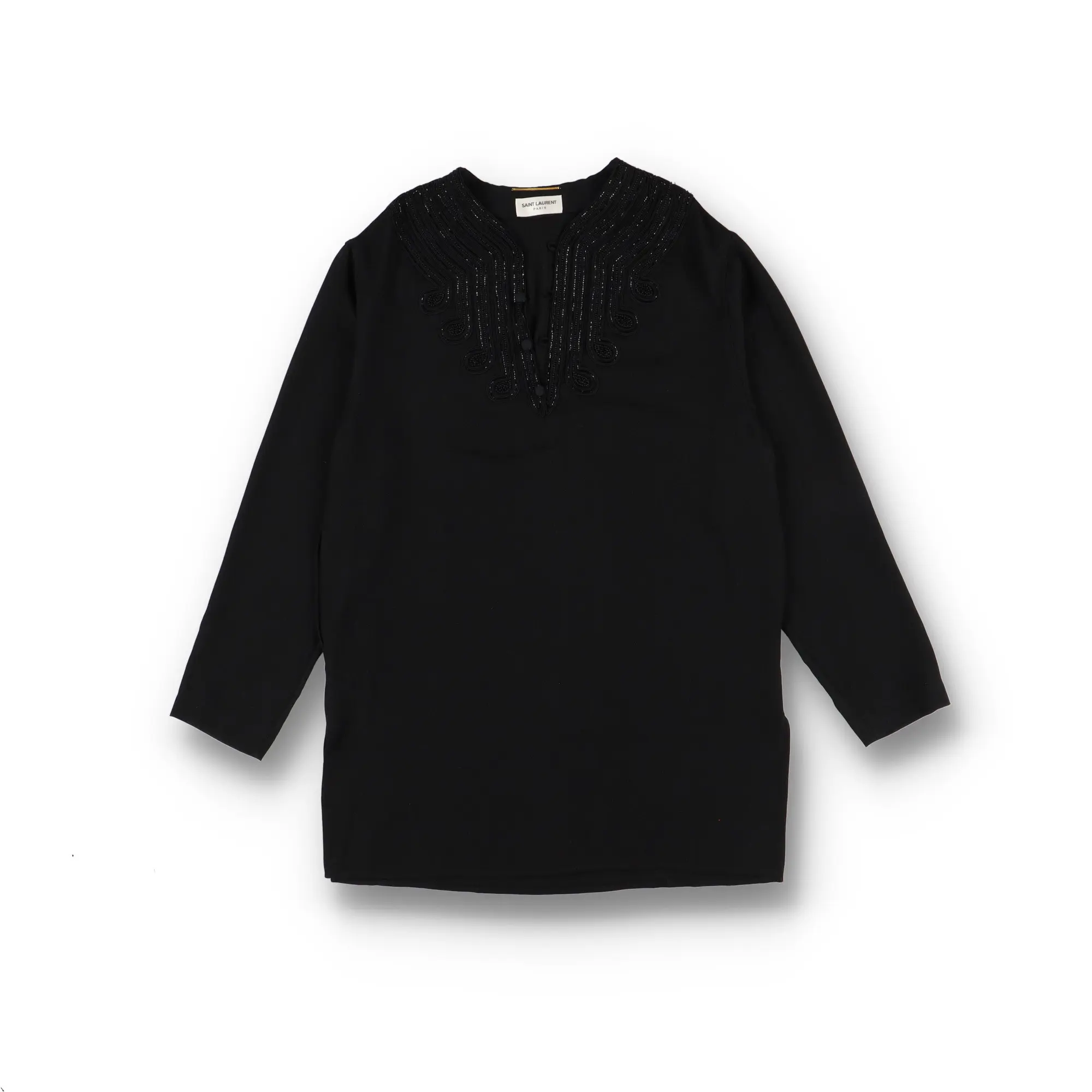 Black Runway Shiny Silk Beaded Embroidered Tunic