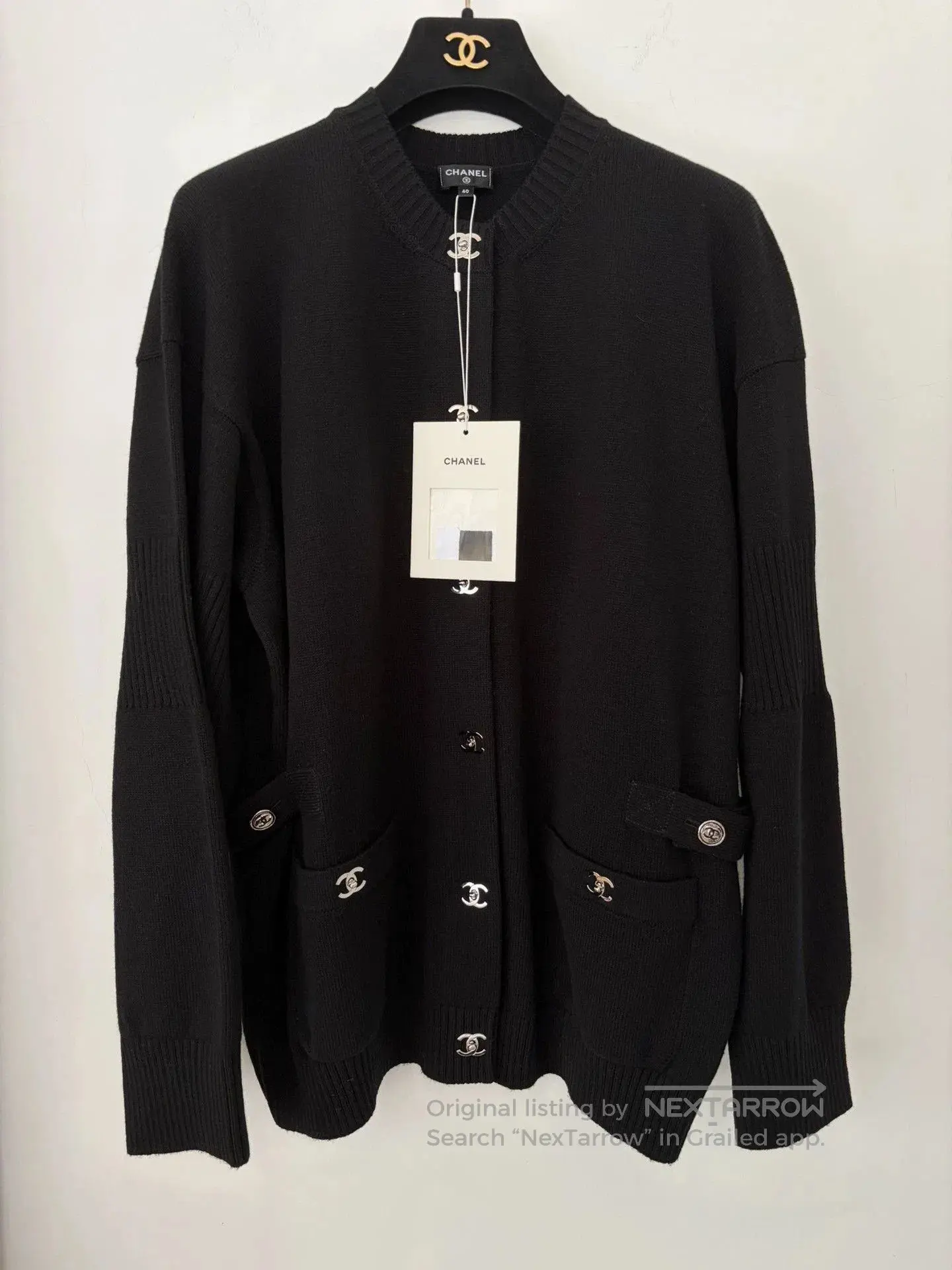 Chanel Black Knit Backpack Buckle Cardigan.