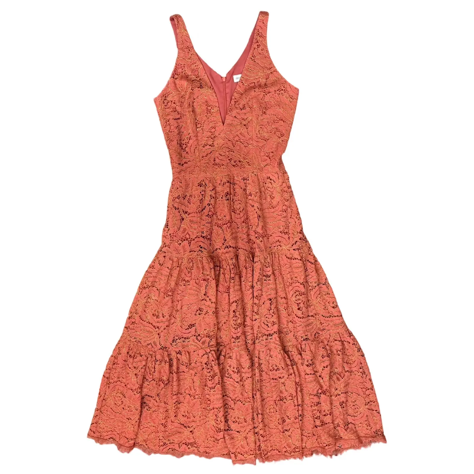 Dress the Population Orange Lace Tiered V-Neck Midi Dress S