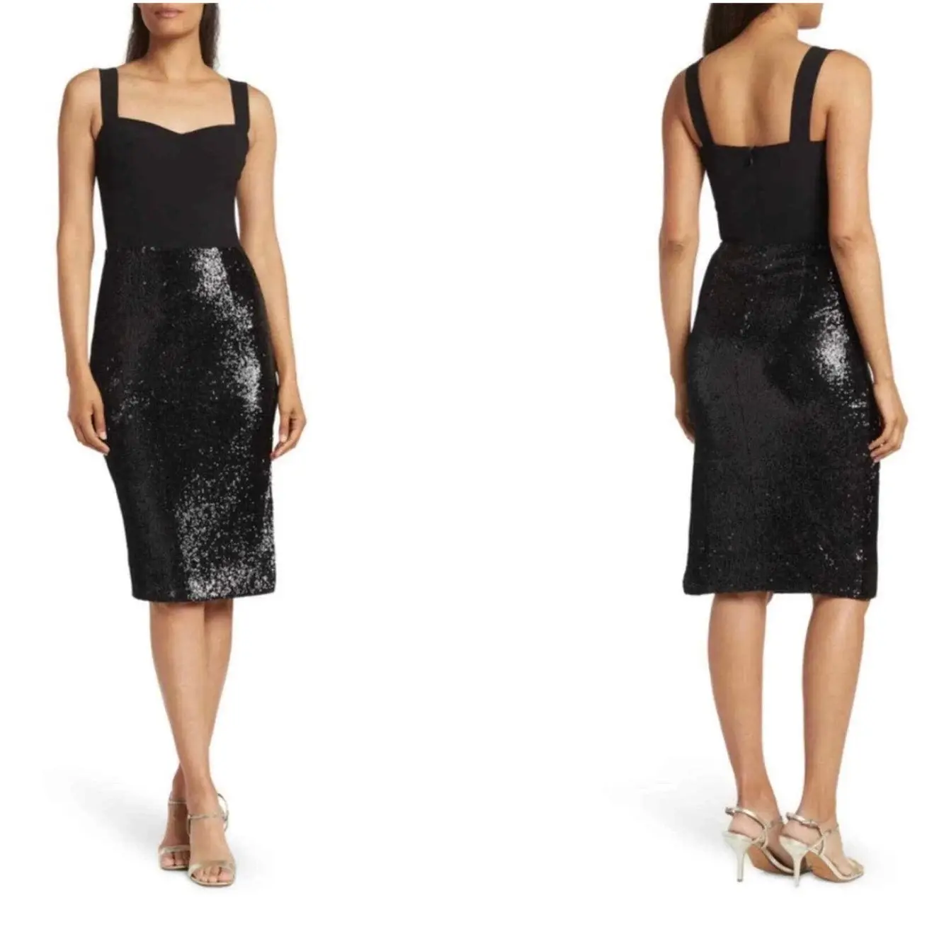 DRESS THE POPULATION Malise Black Sequin Midi Party Dress