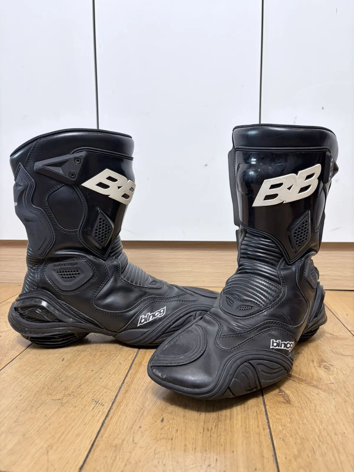 Balenciaga Tyrex Motorcycle Runway Boots, Black Leather