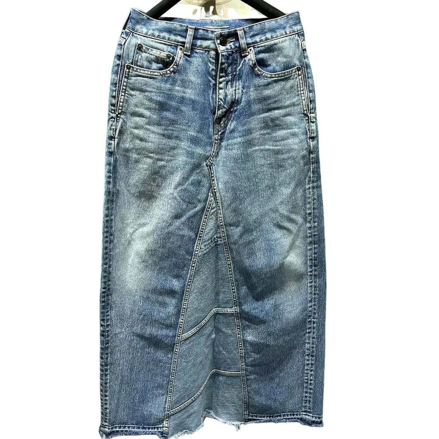 Saint Laurent Distressed Denim Maxi Skirt Size 26