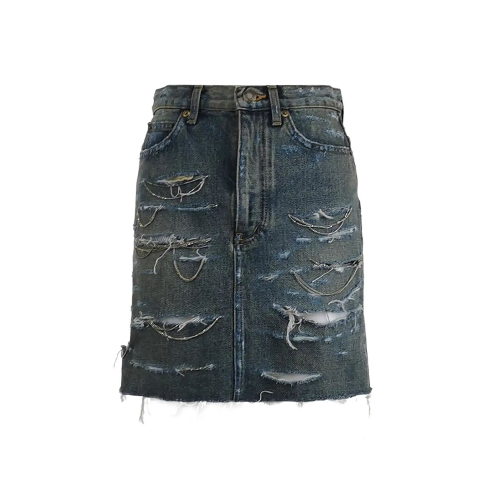 Saint Laurent Distressed Denim Mini Skirt Size 26