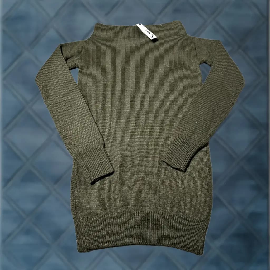 Noul Sweater Dress One Size Olive Green Ribbed Knit Long Sleeve Women's