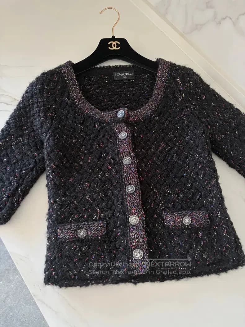 Chanel 21K Cashmere Crystal Multi Knit Cardigan Size F34i